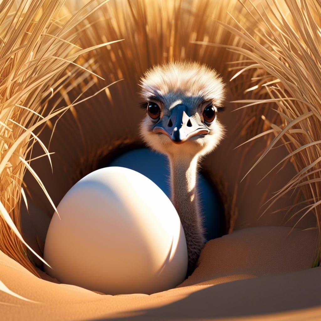 Ostrich chick waiting for its sibling to hatch