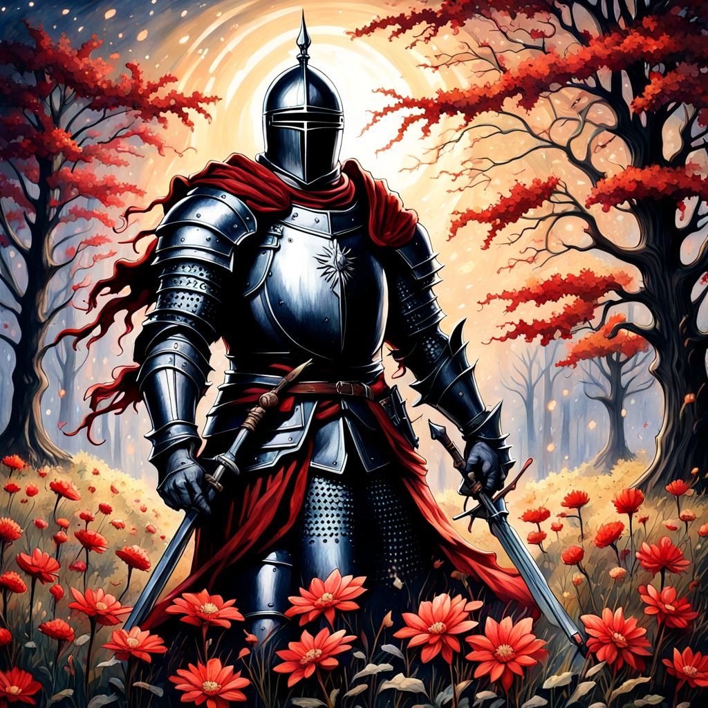 Dark Souls Knight in Gothic Autumn Landscape