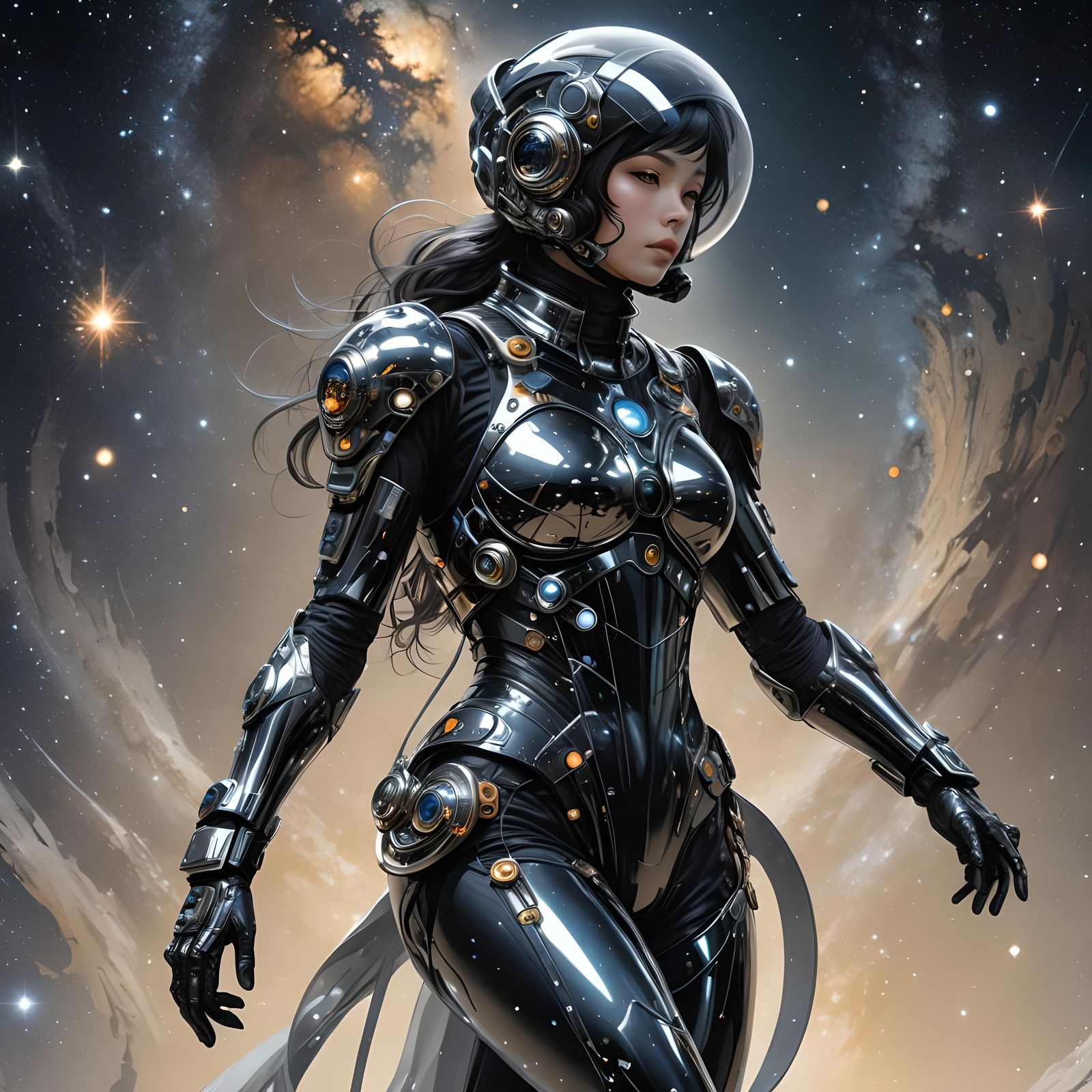 Chrome Spacesuit in Starfield: Digital Art Portrait