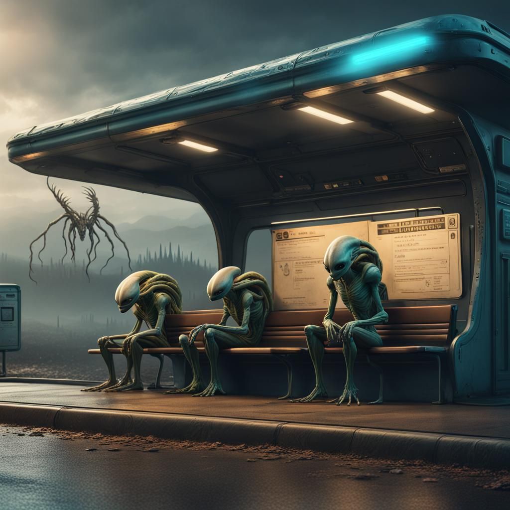 Aliens at a Bus Stop: Fantasy Concept Art