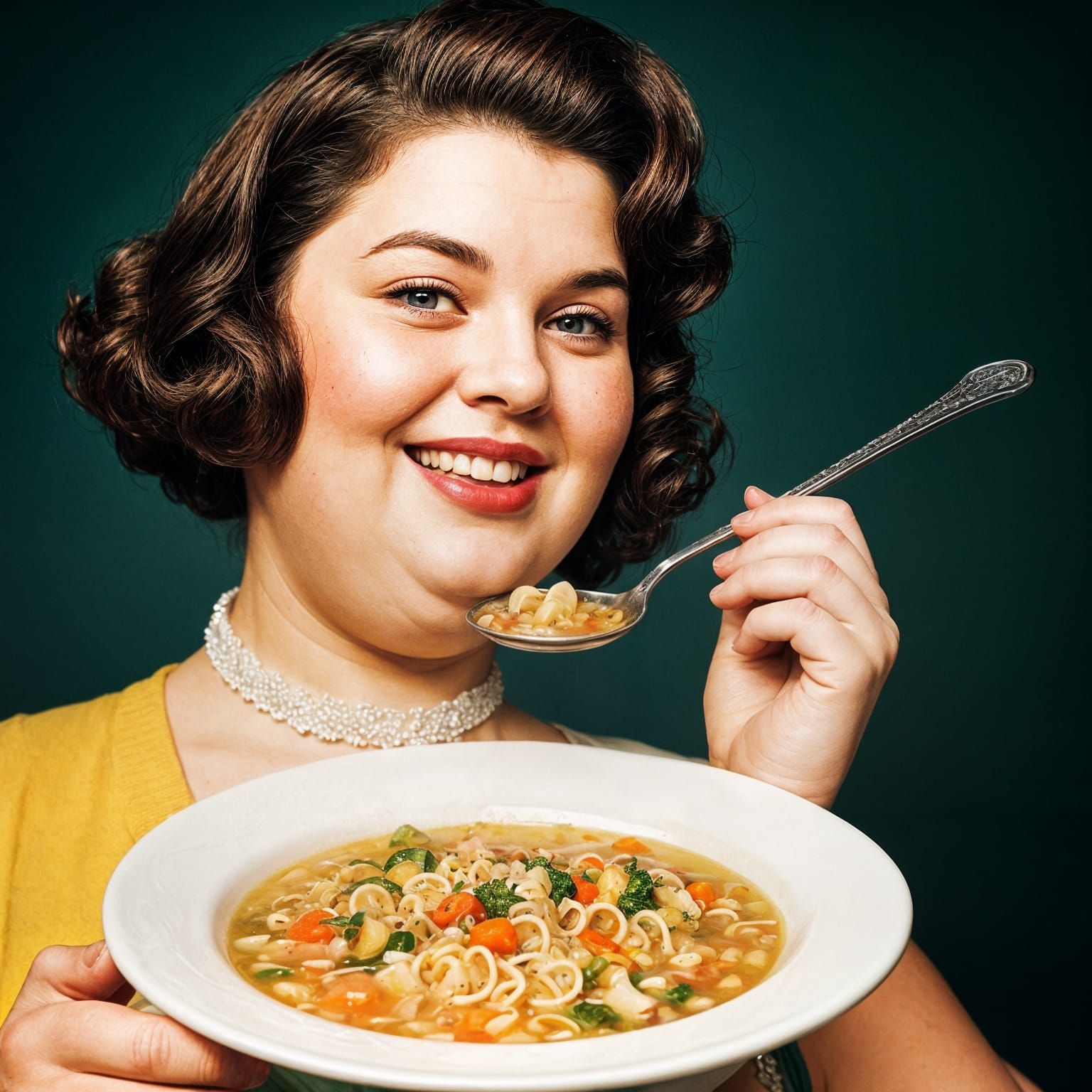 Vintage Style Portrait of a Woman with Soup