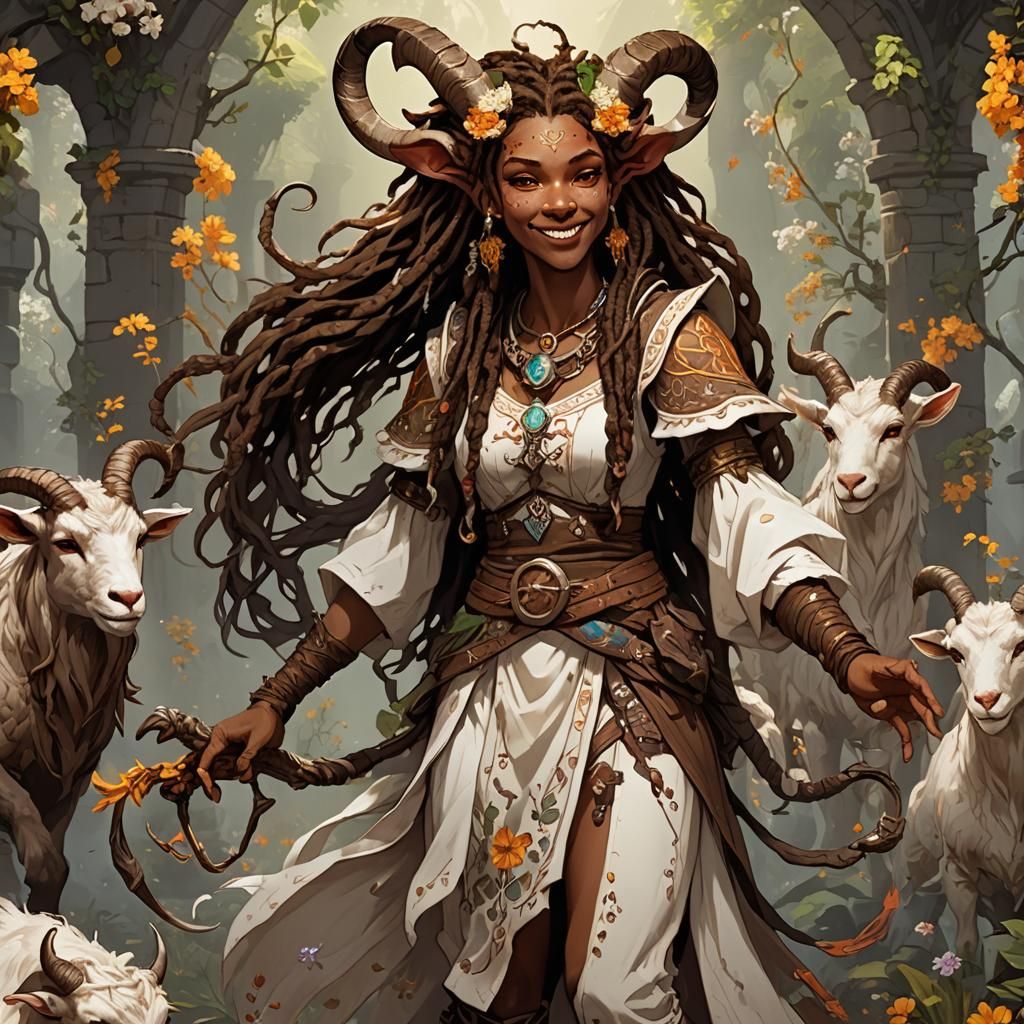 Friendly Satyr Cleric with Goat Horns, Fantasy Art