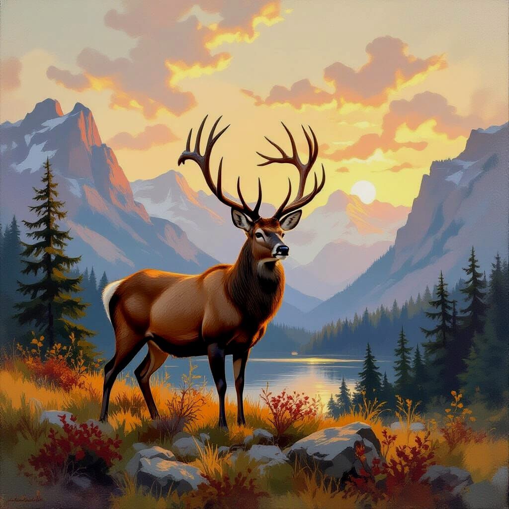 Majestic Deer in the Style of Bierstadt