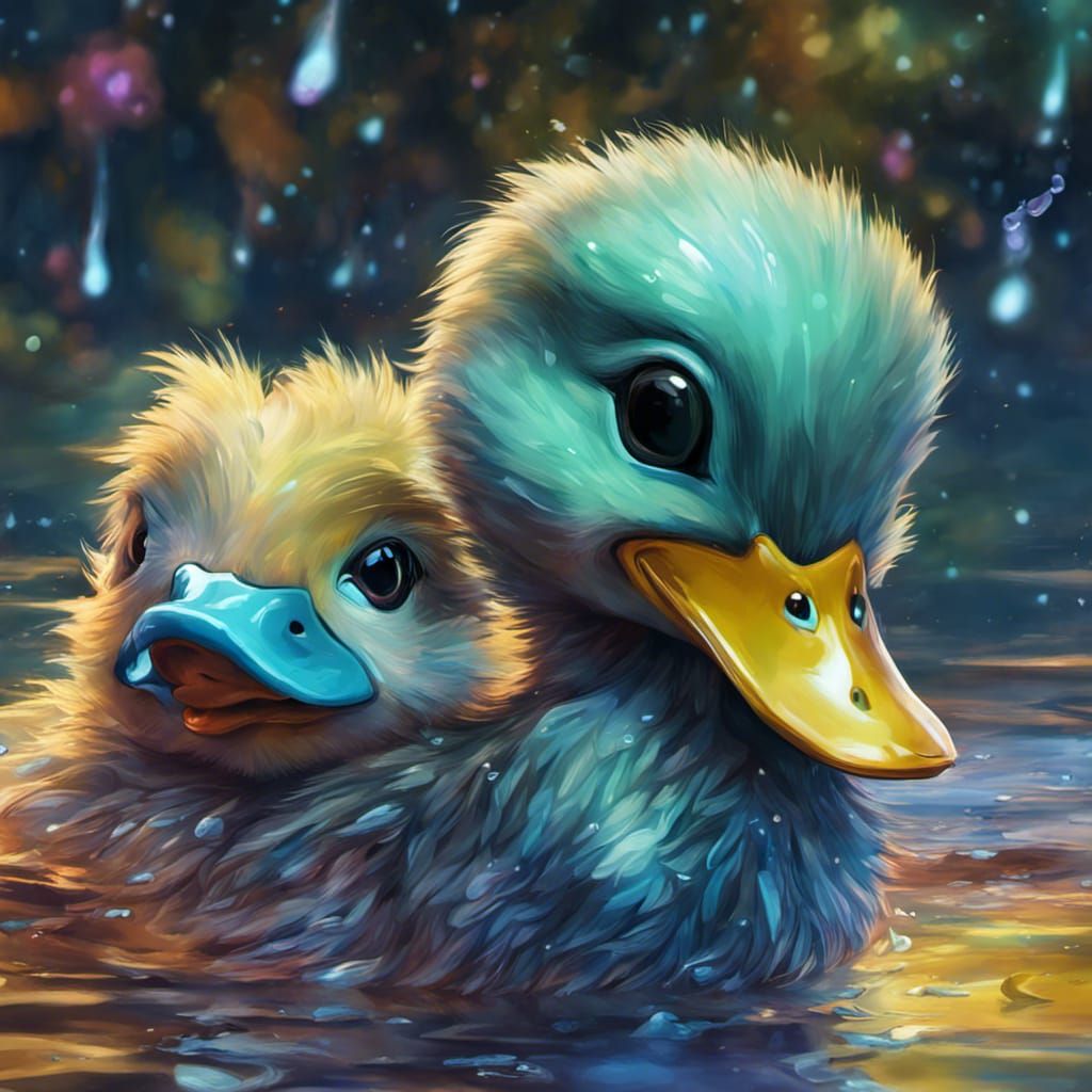 Cute Yellow Duckling in Impasto Oil Painting