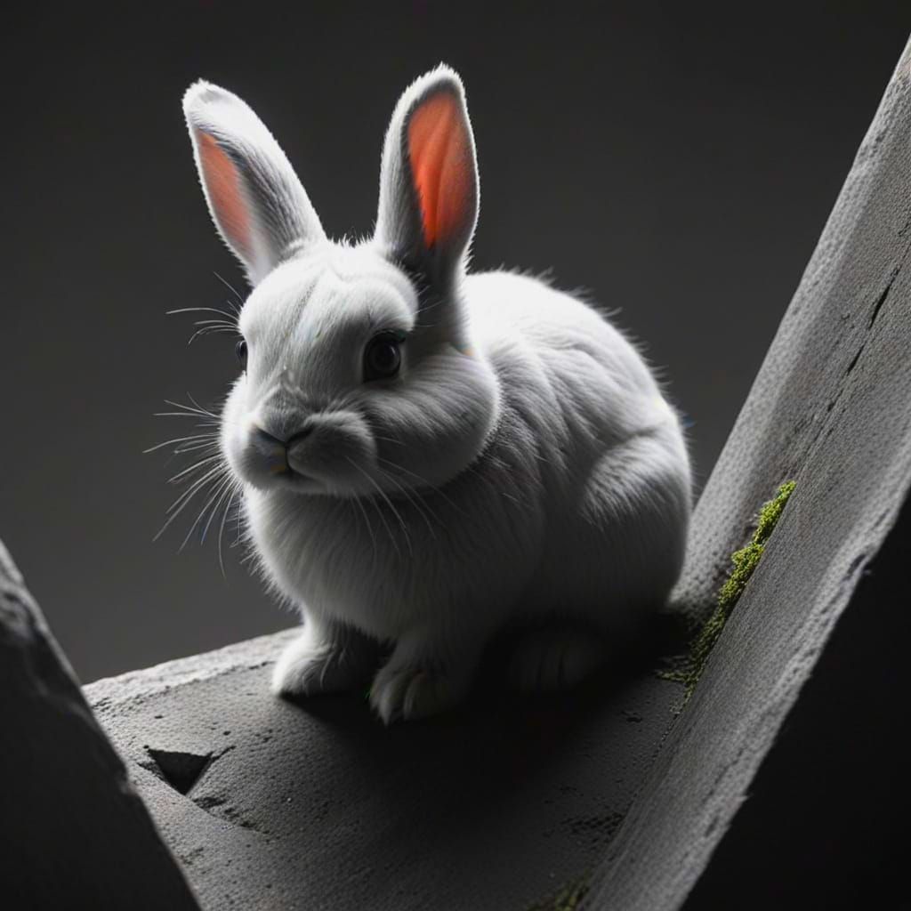 Cute Bunny in Monolithic Brutalist Setting