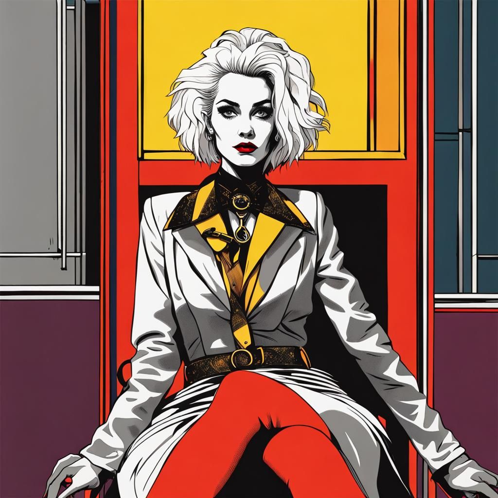 Gothic Woman at School Desk in Pop Art Style