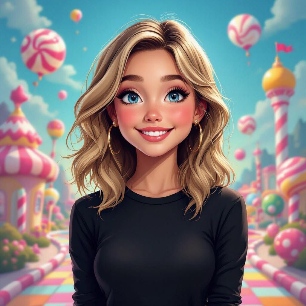 Whimsical Candy Art Portrait of a Smiling Girl