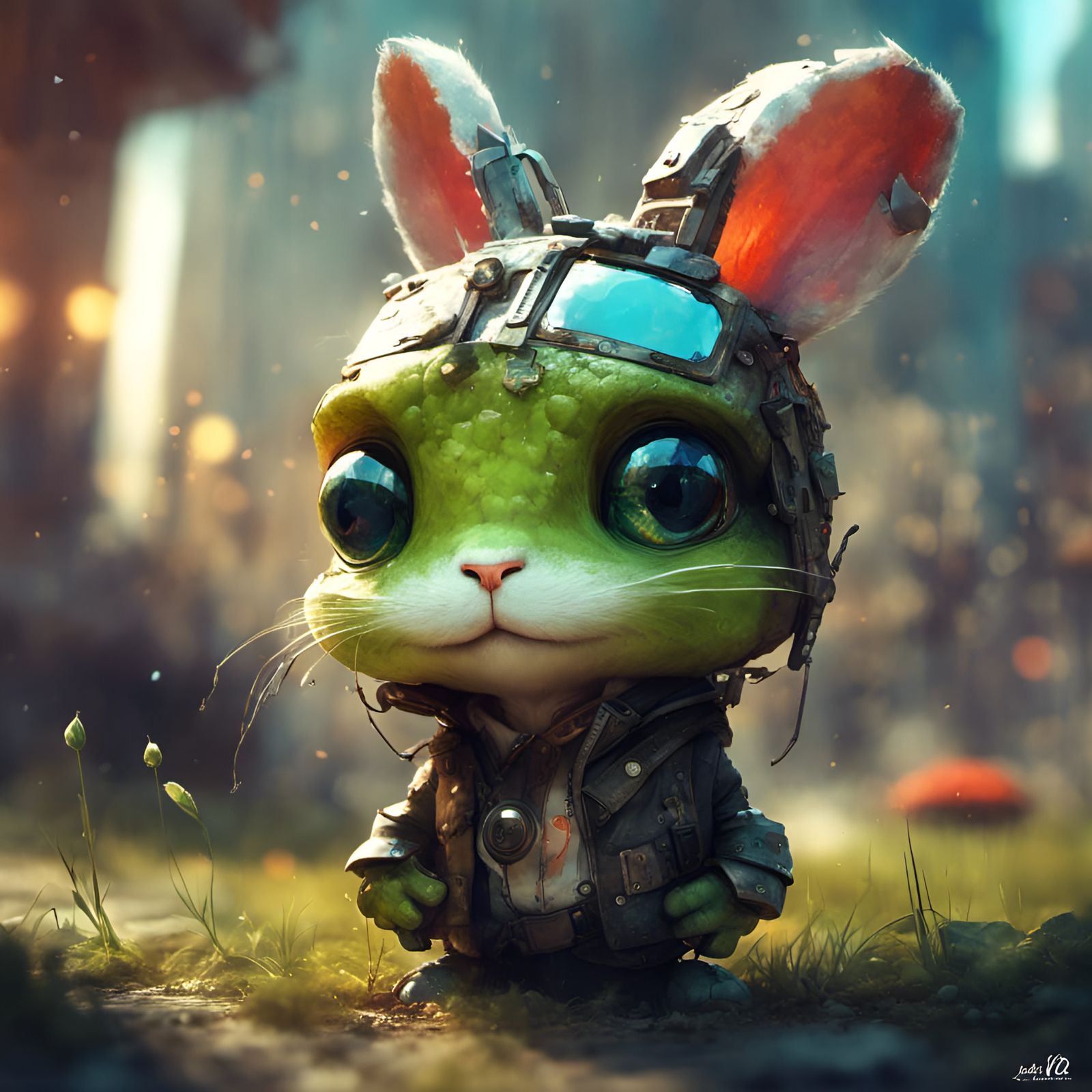 Chibi Rabbit-Frog Hybrid in Detailed 3D Style