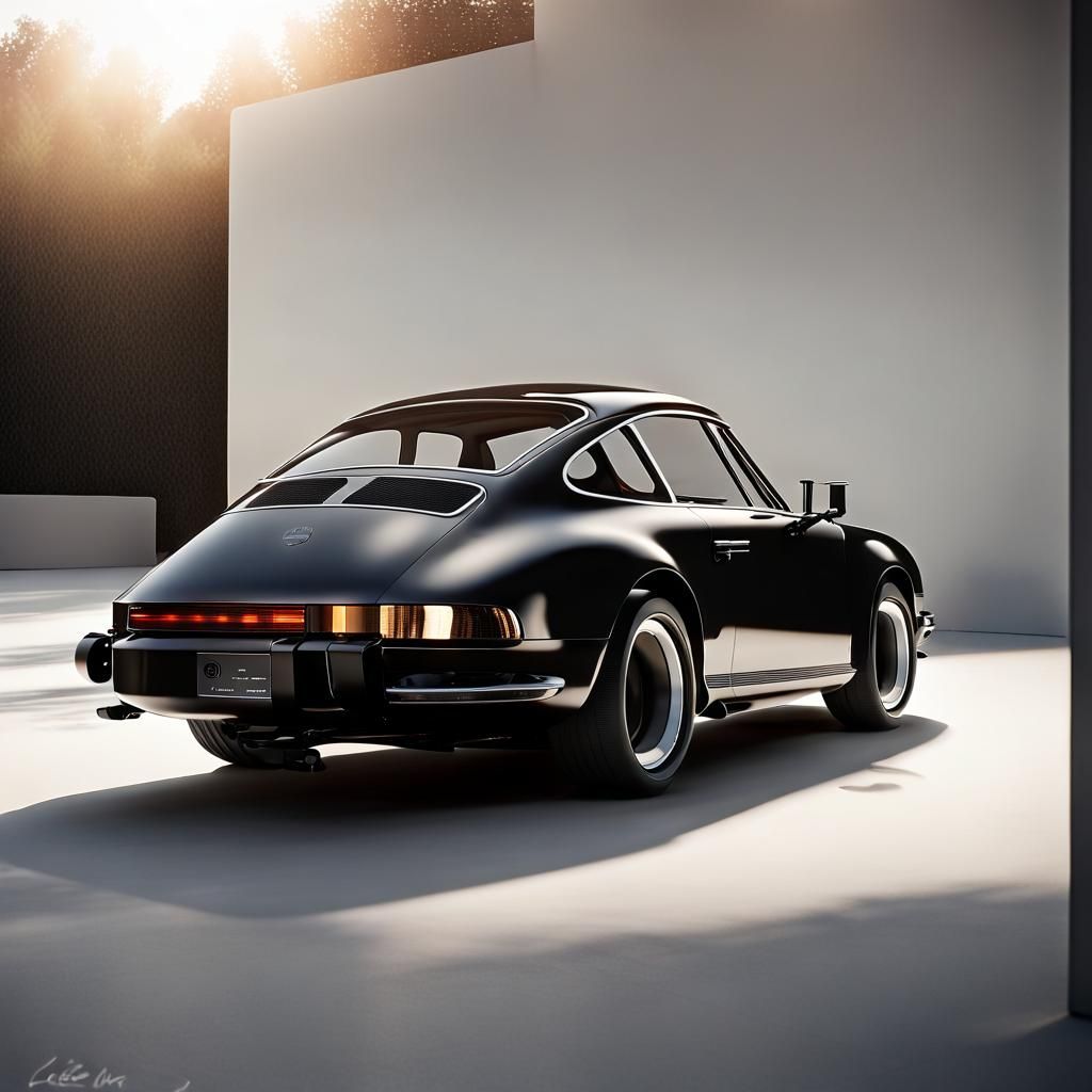 Sleek Black Porsche 911 3D Rendering