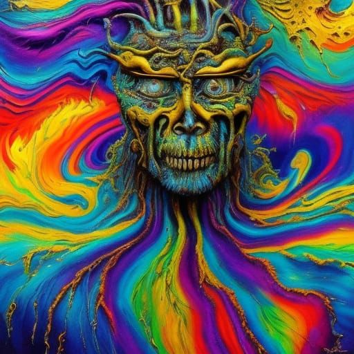 Whimsical Character in Surreal Oil Painting Landscape