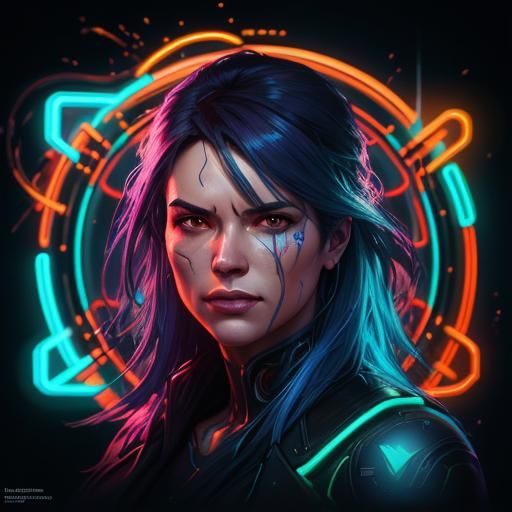 Vivid Neon Sign Portrait in Hyperdetailed Digital Art