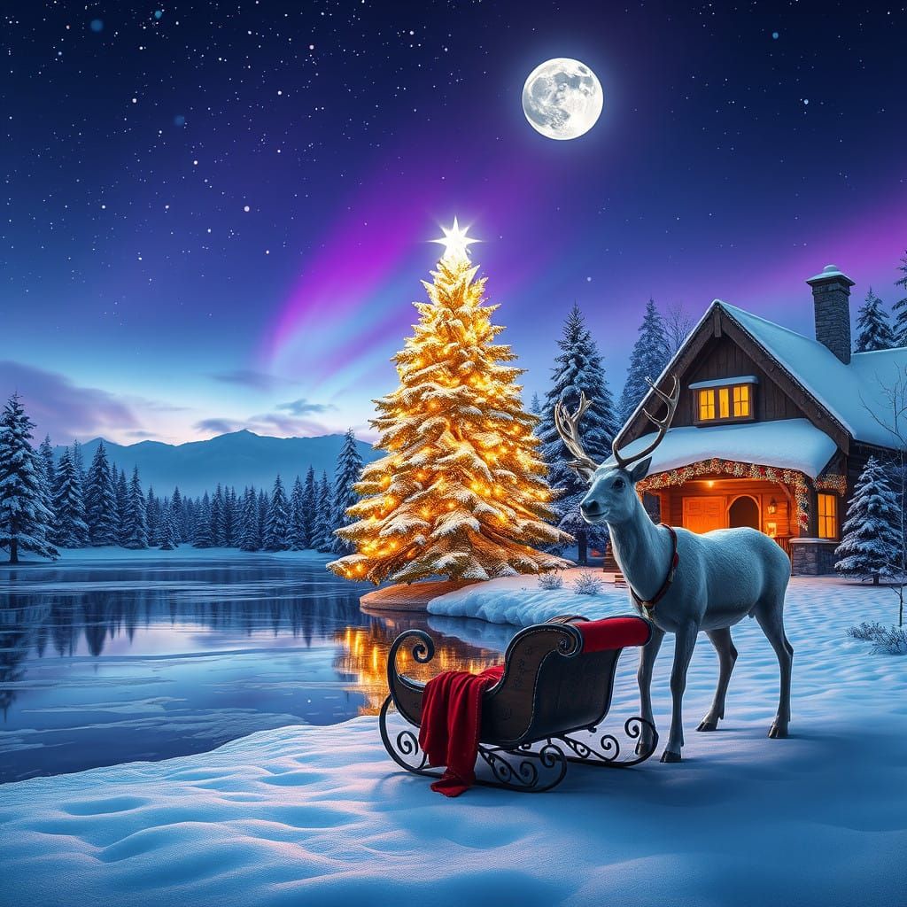Winter Wonderland at Dusk in Vibrant Indigo and Purple