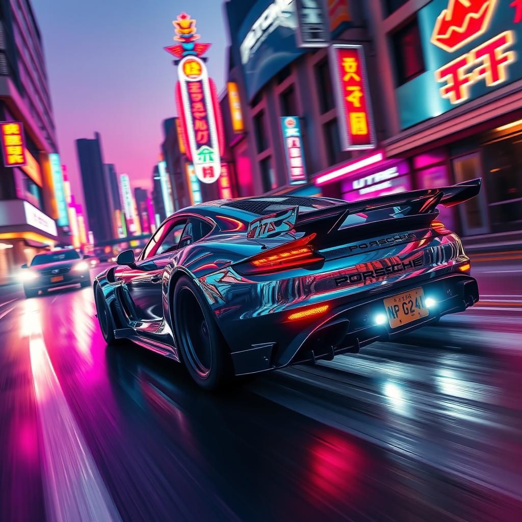 Porsche Speeding Through Neon Seoul: Hyper-Realistic Sci-Fi