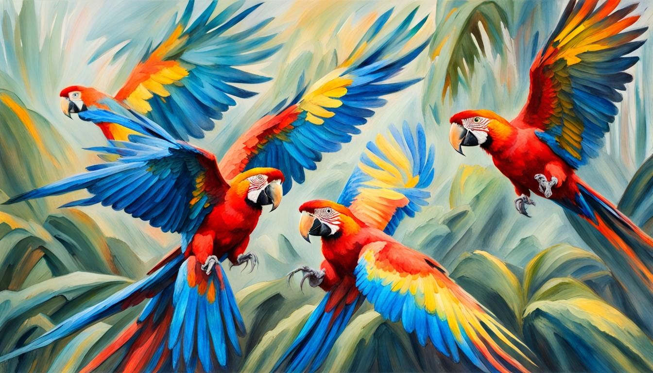 Parrots in Amazon: Impressionist Watercolor Painting
