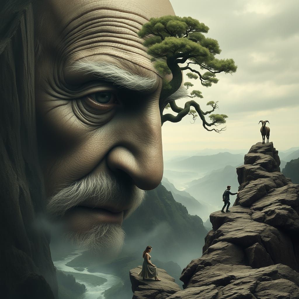 Surrealist Landscape of Wonder and Struggle