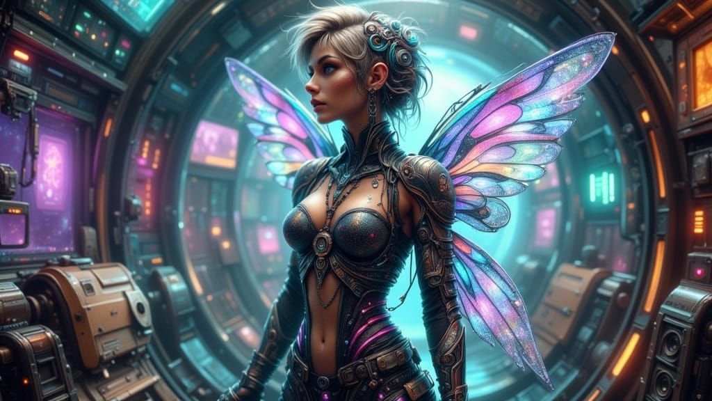 Cyborg Fairy Punk Astronaut in Retro Rocket