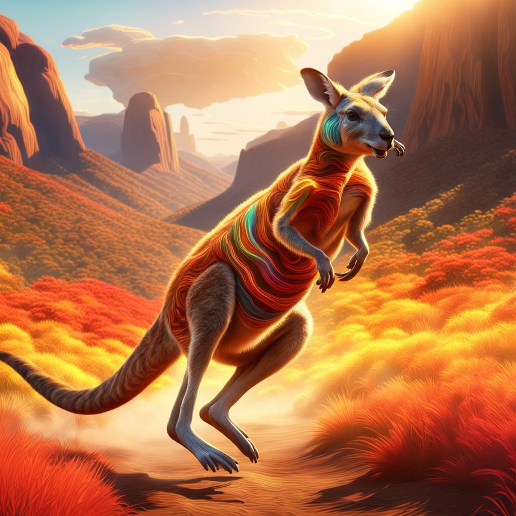 Hyperrealistic Kangaroo Leaping Across Vibrant Australian La...