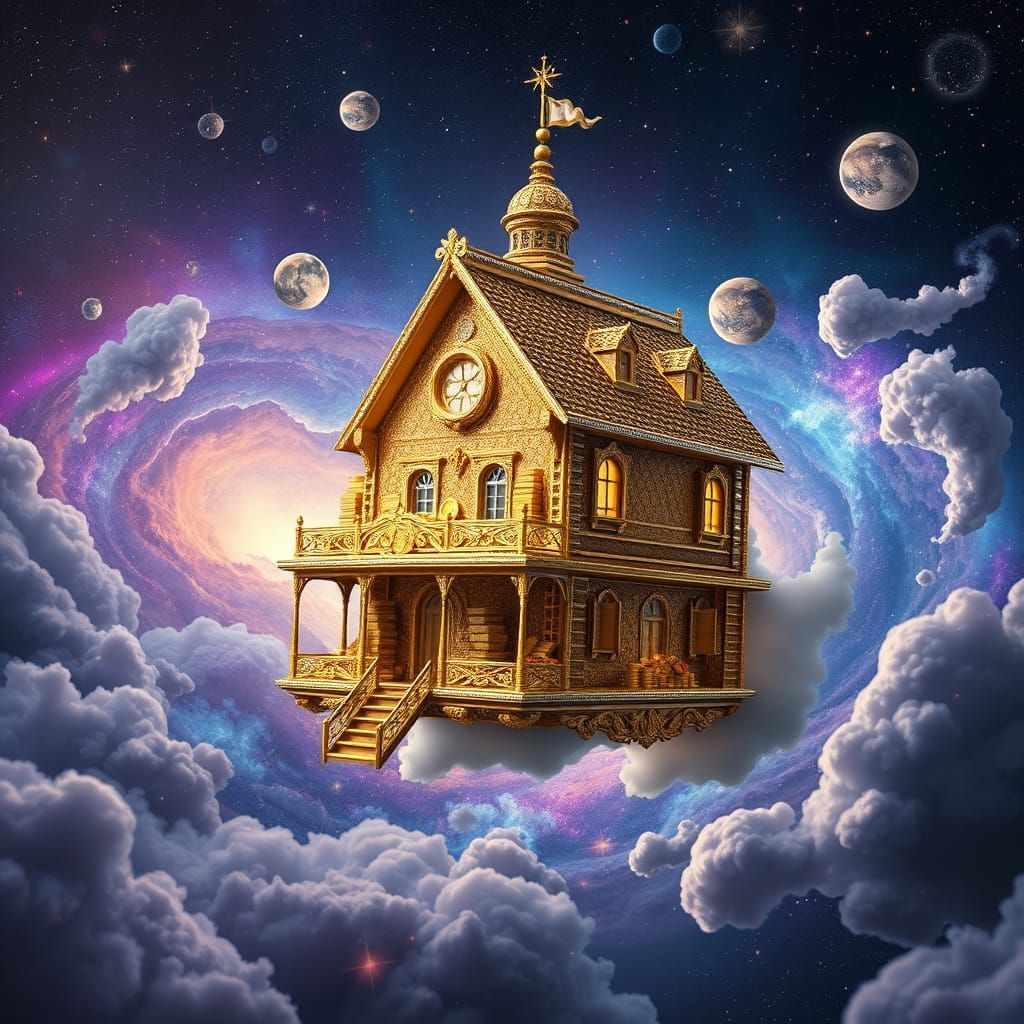 Luxurious Space Dollhouse Afloat in Celestial Wonder