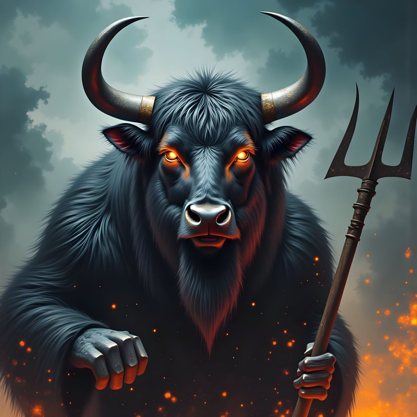 Cyberpunk-Style Elderly Yak with Fiery Eyes