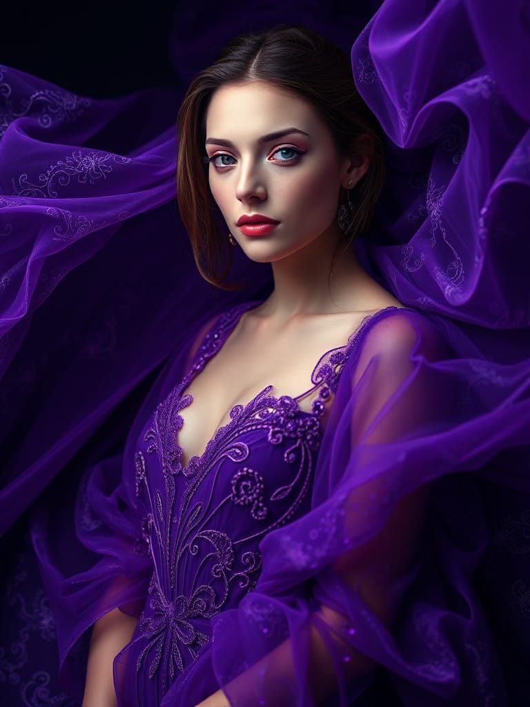 Surreal Fractal Woman in Purple Dress: Digital Painting