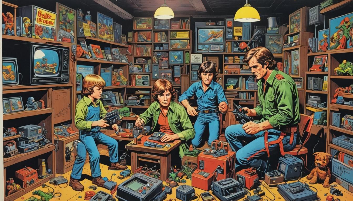 Retro Toy Advertisement in Comic Book Art Style