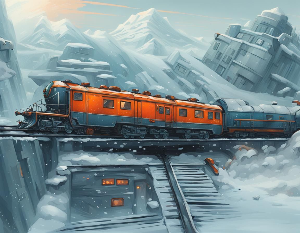 Armored Diesel-Punk Train in Snowy Soviet Landscape