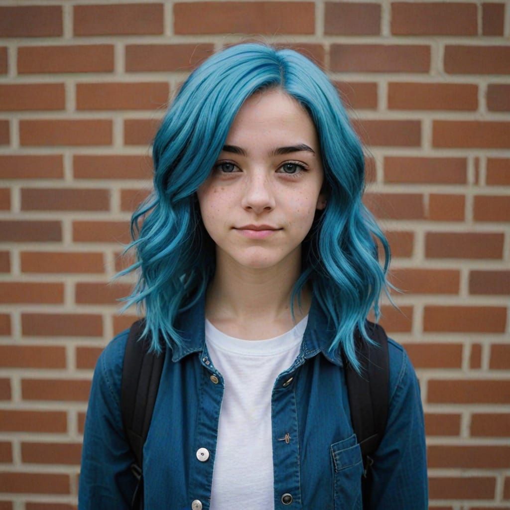 Young Girl with Vibrant Blue Hair in a Stylish Portrait