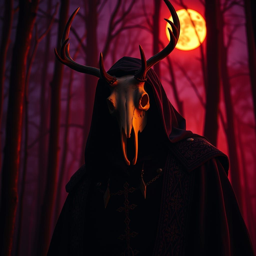 Midnight Cultist Under Blood Moon