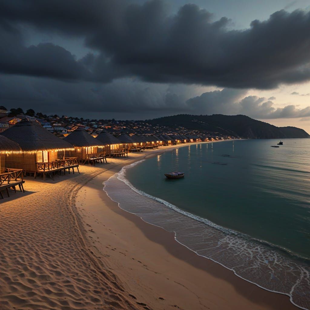 Mussulo Peninsula Panorama: Huts & Restaurants on Angolan Co...