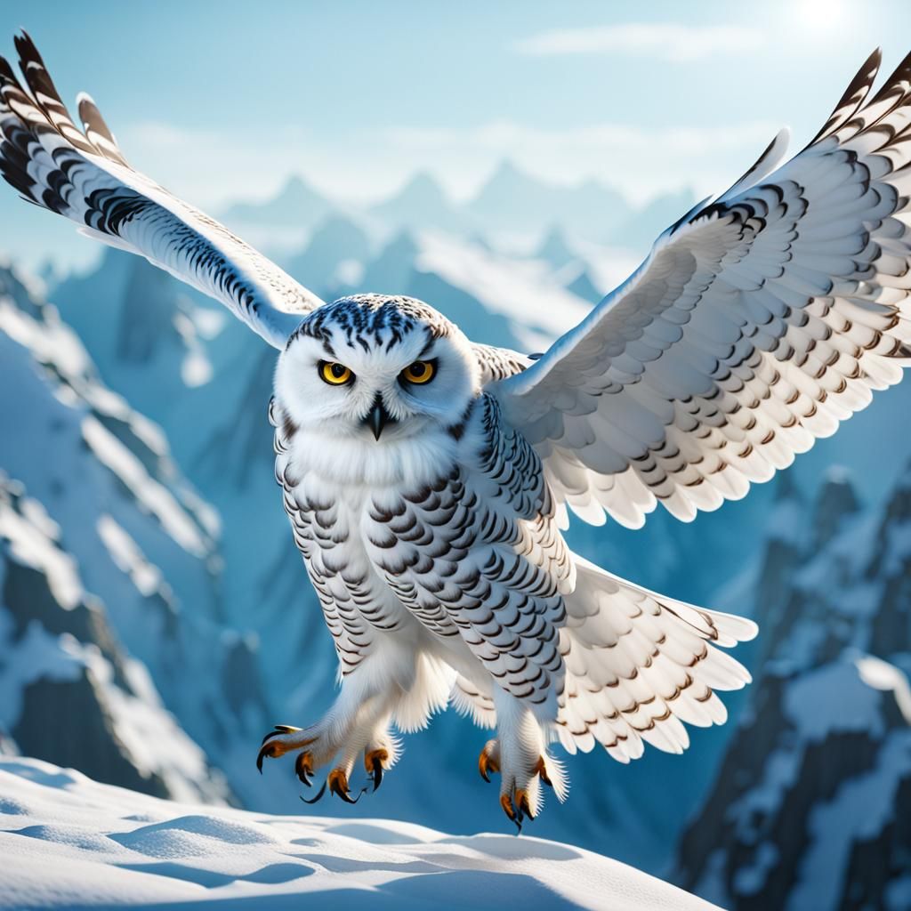 Snowy Owl Hunting: Detailed Fantasy Concept Art