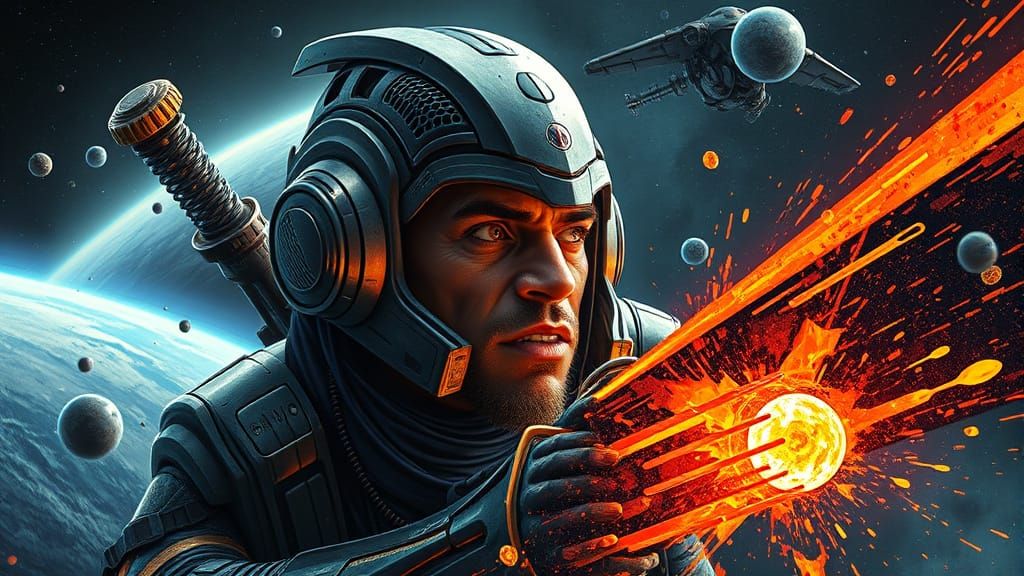 Epic Sci-Fi Warrior in a Galactic Storm