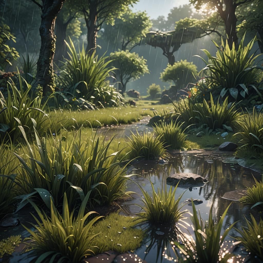 Glistening Grass After Rain: Fantasy Concept Art