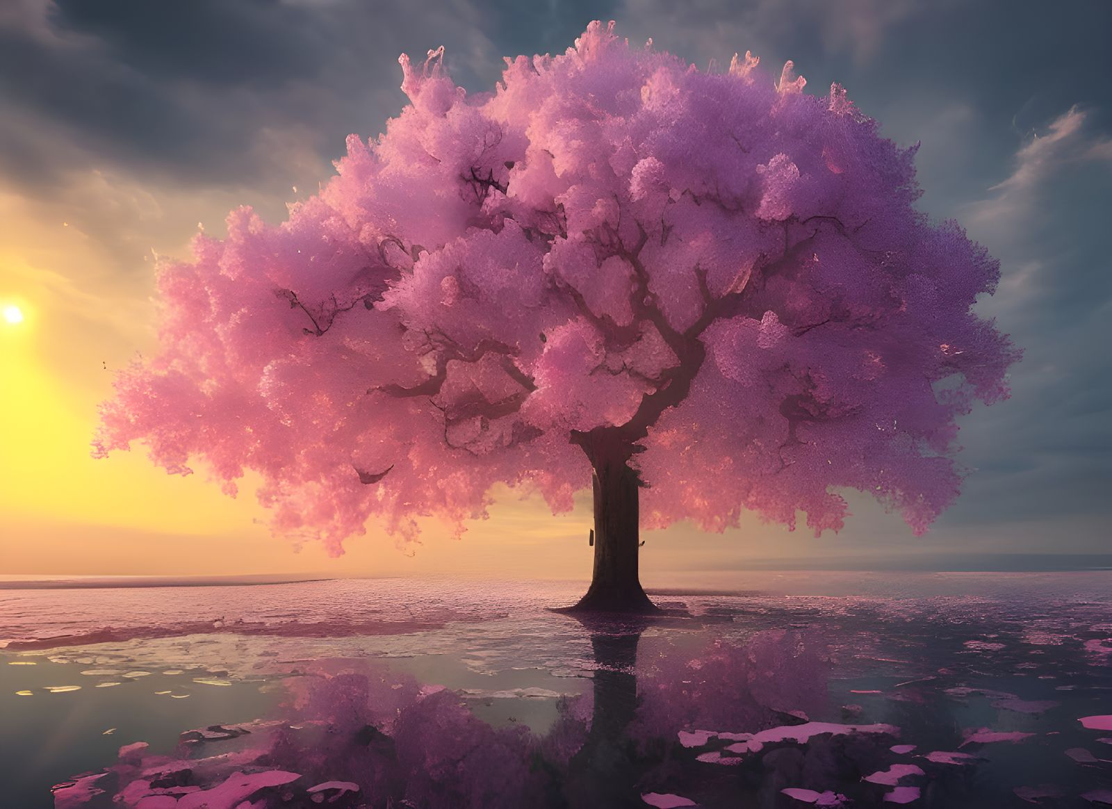 Magnificent Ice Tree at Sunset in Digital Painting