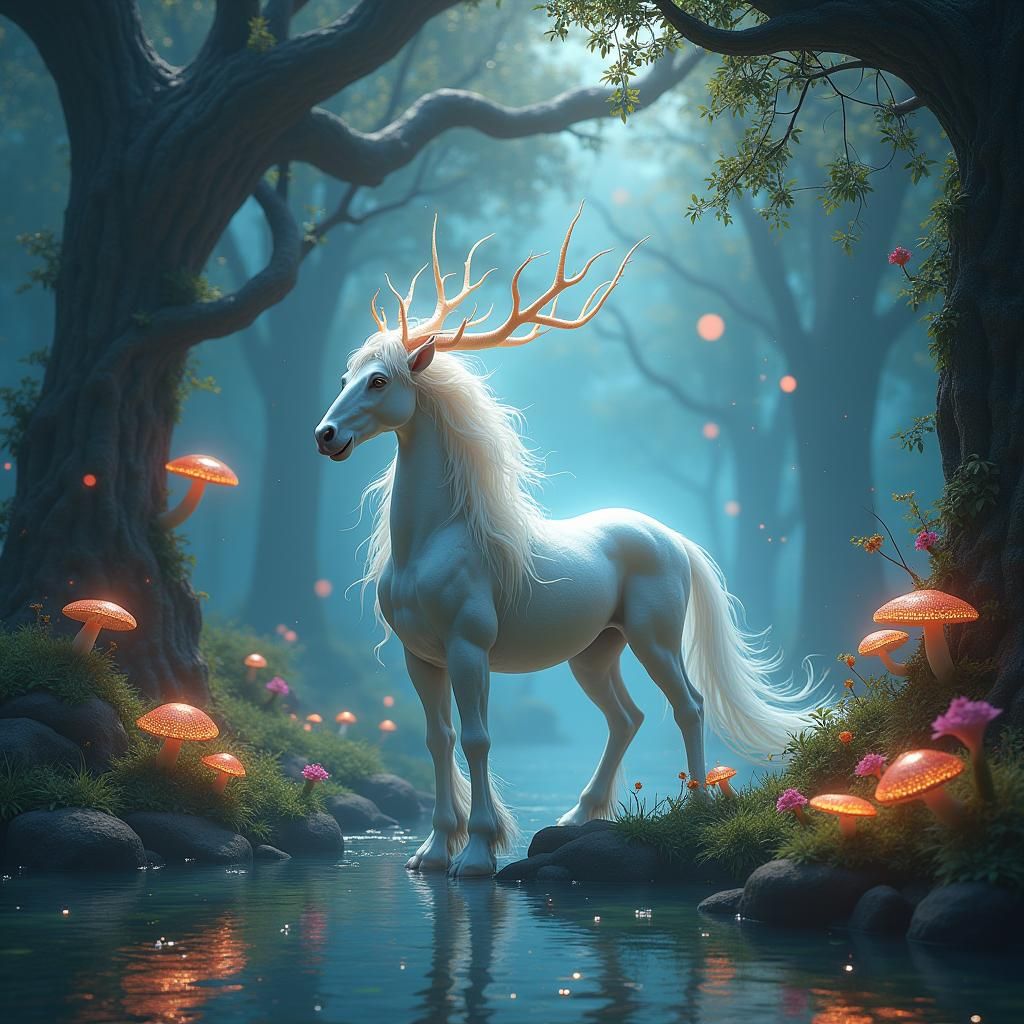 Ethereal Centaur in Enchanted Forest, Digital Matte Painting