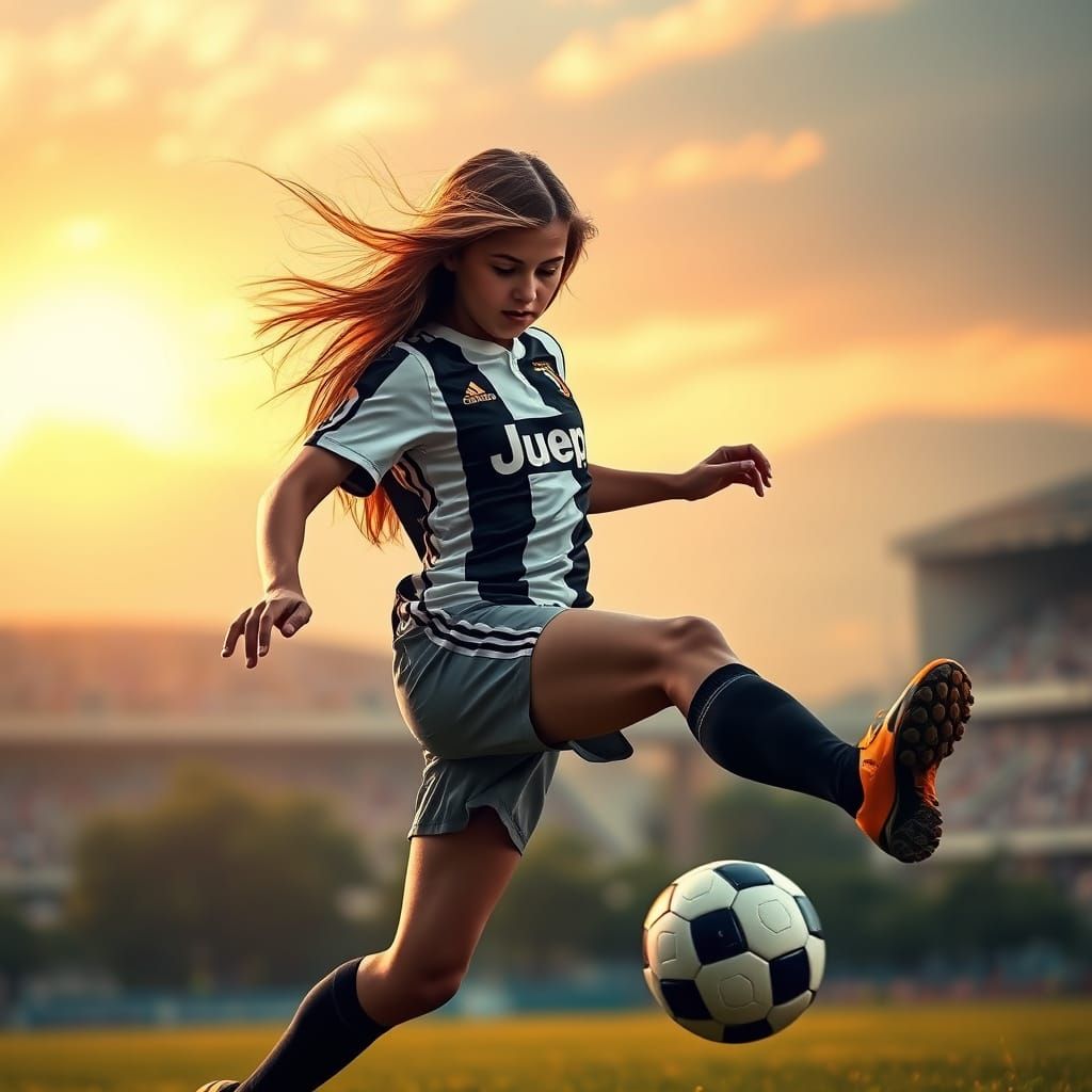 Italian Soccer Player in Action, Blurred Stadium Background