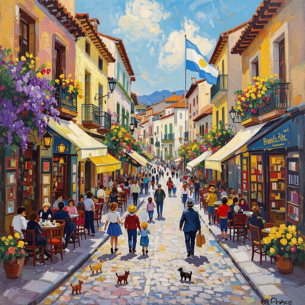 Bustling Buenos Aires Street Scene in Van Gogh Style