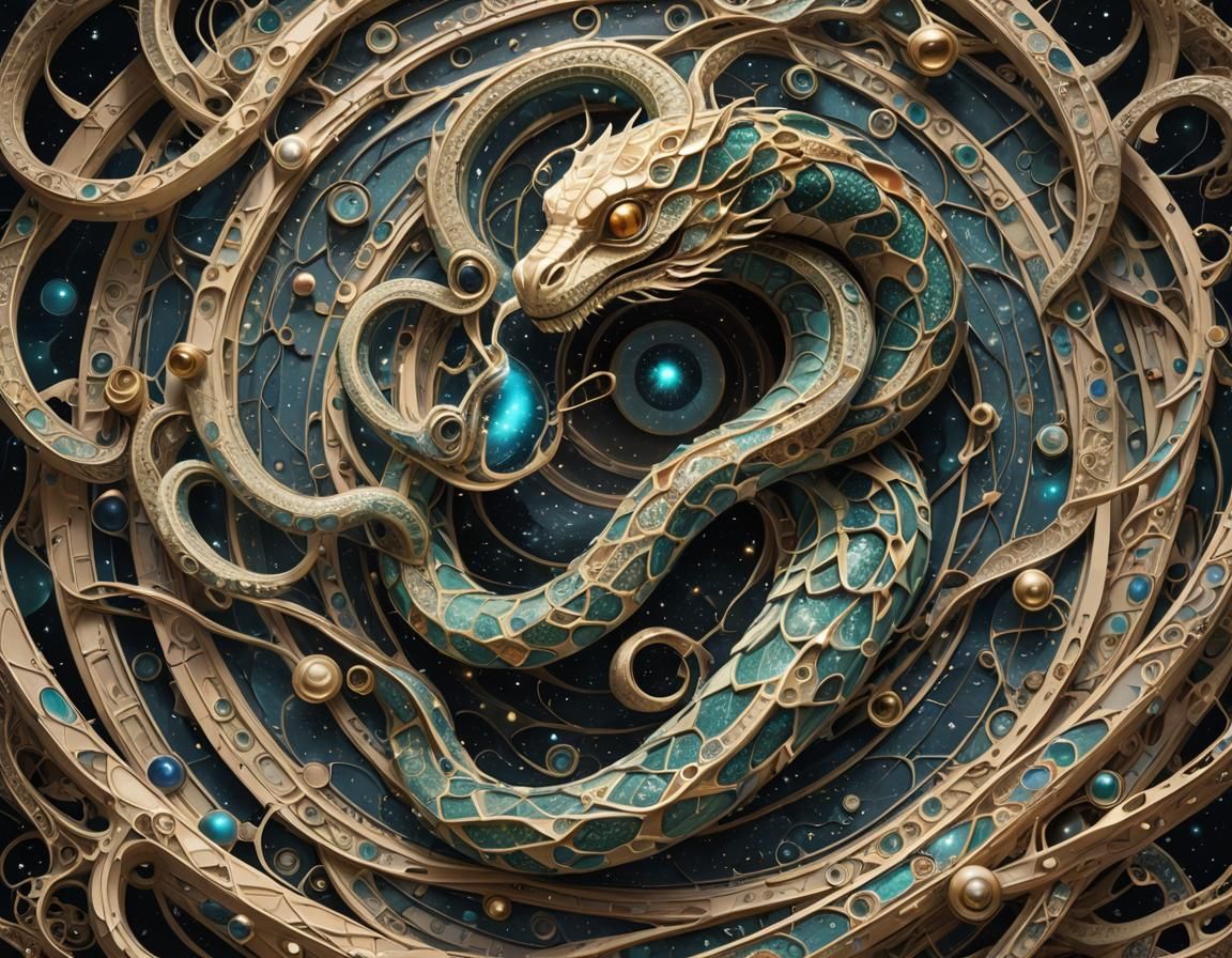 Cosmic Serpent Winding Through Time and Space in 3D
