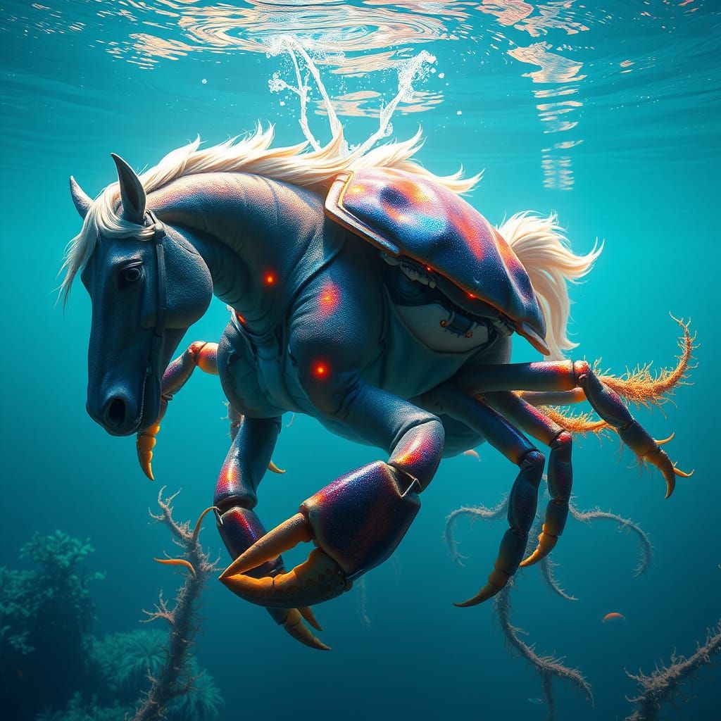 Majestic Oceanic Hybrid: Equine-Crustacean Marvel