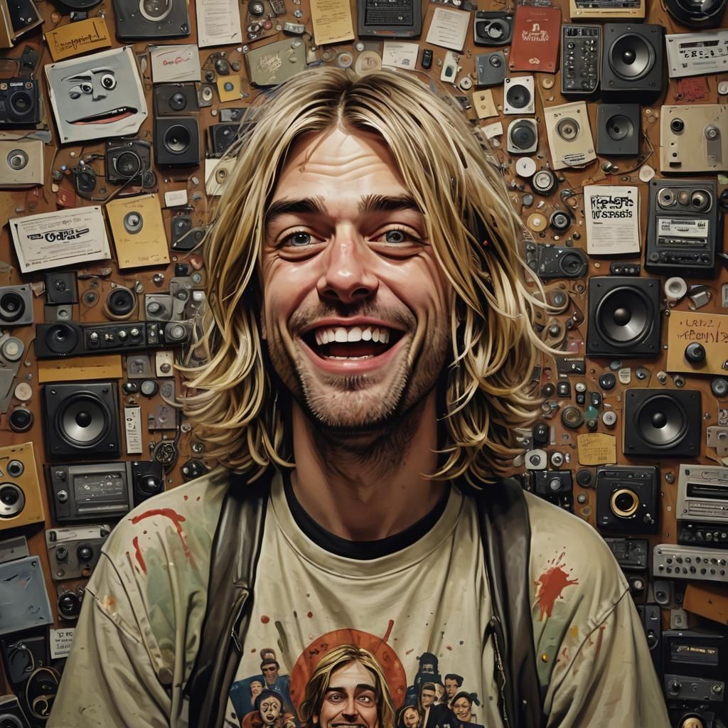 Eccentric Kurt Cobain Caricature in Recording Studio