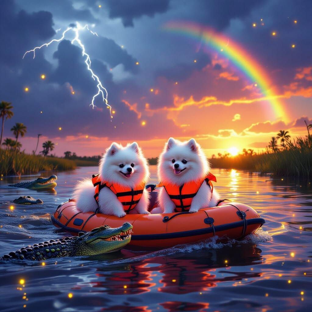 Pomeranians Ride Airboat With Gators in Everglades Storm