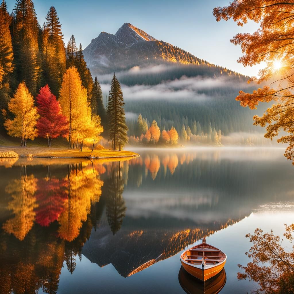 Majestic Autumn Lake Mountain Reflection Landscape