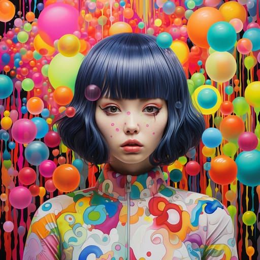 Girl in Colorful Floral Paint Illustration