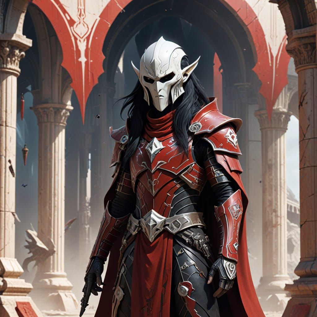 Surreal Wizard-Warrior Guards the Temple of the Crimson Valy...