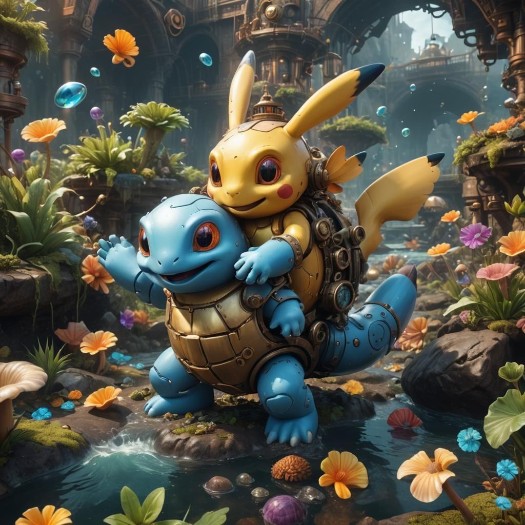 Steampunk Rainbow Turtles: Detailed Fantasy Concept Art