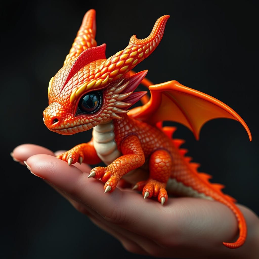 Vibrant Orange Dragon in the Palm of Your Hand