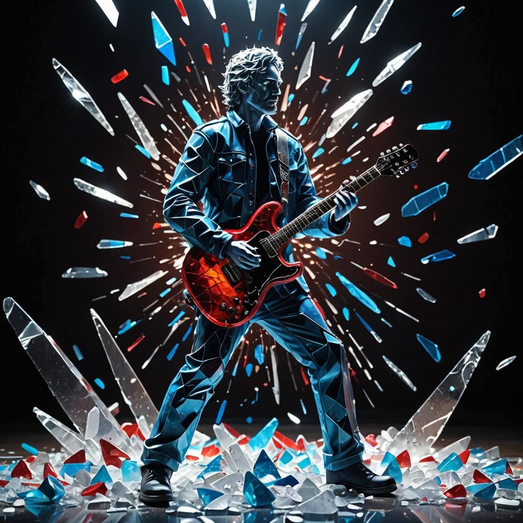 Glass Sculpture of Rock Musician in Concert
