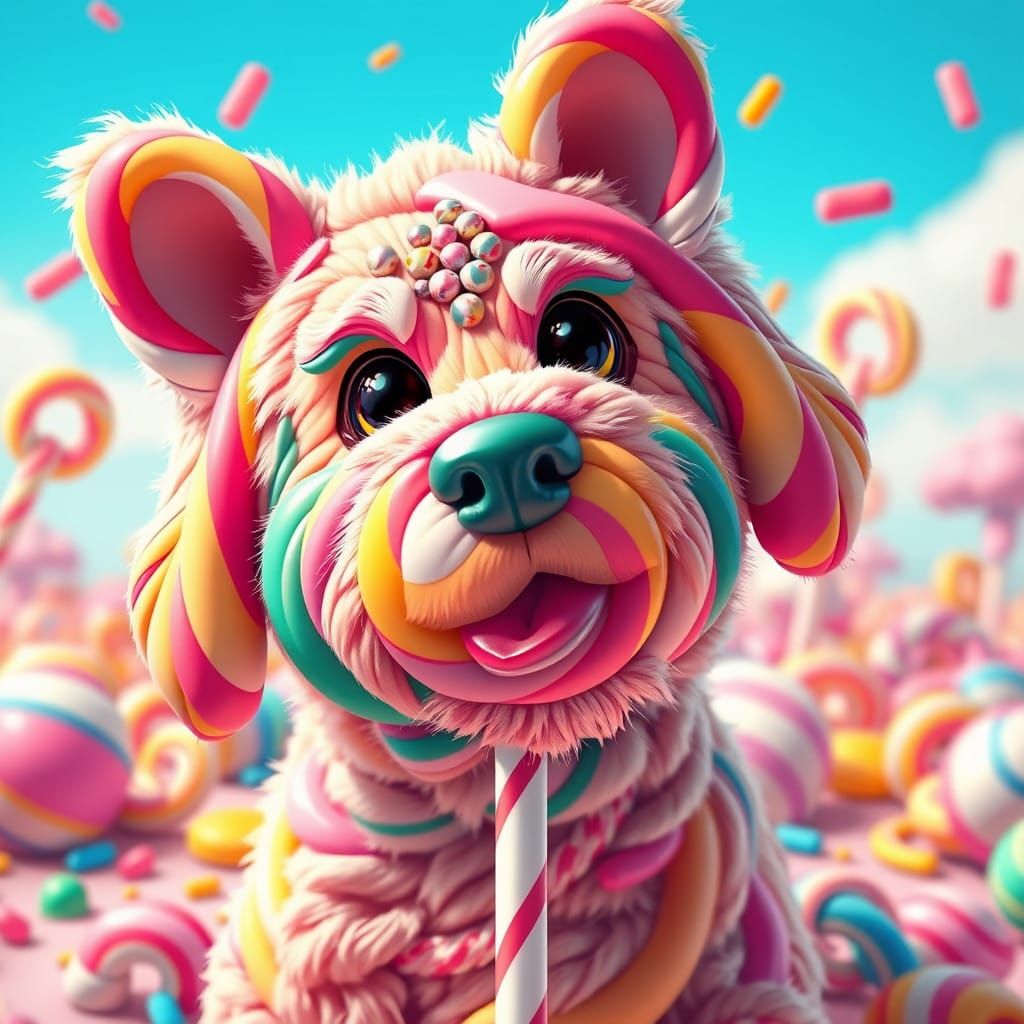 Surreal Candyland Dog in Whimsical Art Style