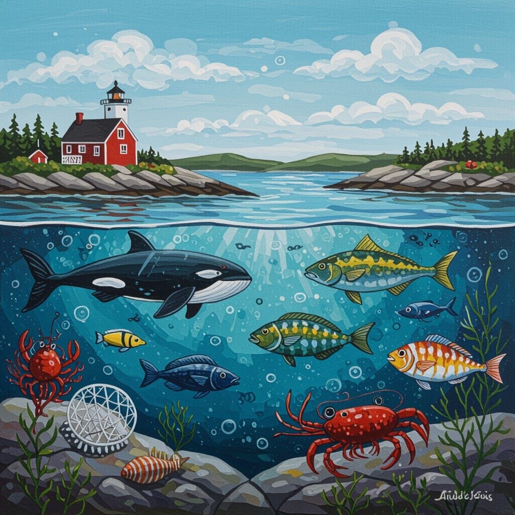 Nova Scotia Sea Life as Amaude Lewis Painting