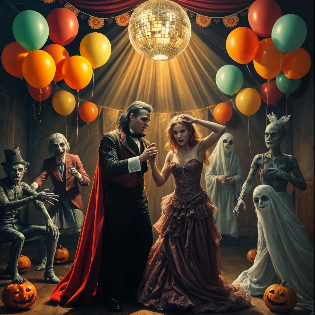 Monster Prom: A Halloween Dance in Oil Painting Style