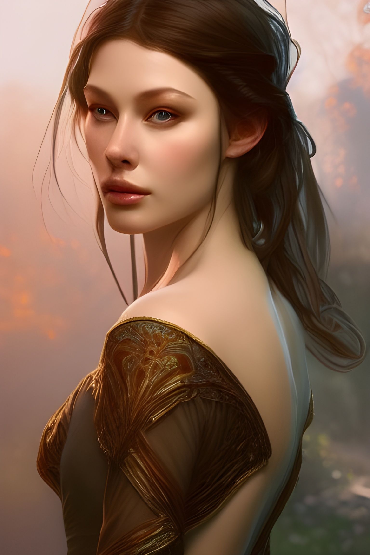 Arwen Portrait with Bokeh, Art Nouveau Style